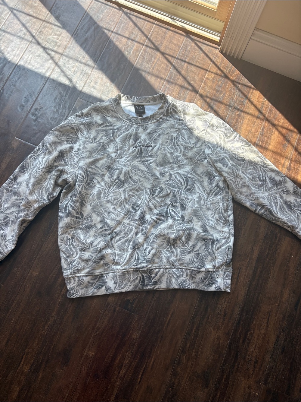 A/X Armani Exchange Grey Leaf-Pattern Crewneck Sweatshirt